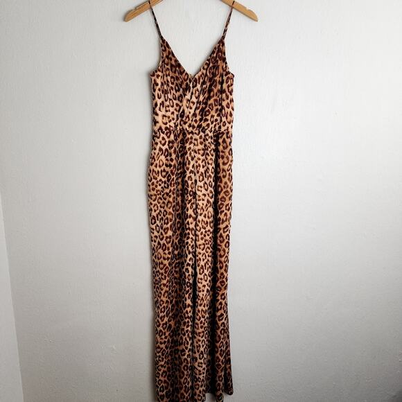 L'Agence Leopard Print Wide Leg Jumpsuit NWT Brown Black Animal Print - Small